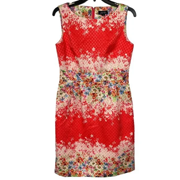 Tahari ASL | Dresses | Tahari Asl Dress Womens 6 Red Floral Sheath  Multicolor Textured Formal Summer | Poshmark